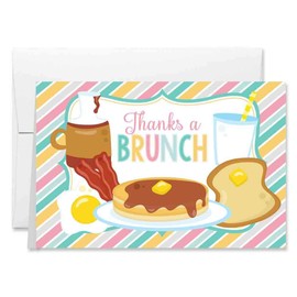 Funny Thanks A Brunch Breakfast Food Themed Single (1) All Occasion Blank Thank You Card To Send To Friends & Family, 4"x 6" (when folded) Fill In Notecard by AmandaCreation