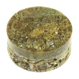 Round Stone Box with Lion Carving for Jewellery Storage