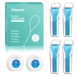 Floss Threaders 400 Count/4 Pack, with 2 Pack of 50M Mint-Flavored Waxed Dental Floss, for Braces, Bridges, Implants, Permanent Retainer