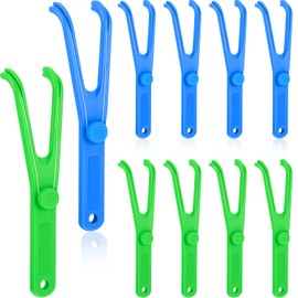 10 Pieces Dental Floss Holder Reusable Dental Floss Refill Heads Floss Handle Holder Bulk Unflavored Interdental Toothpick Flosser for Adult Kid Teeth Clearing, Blue, Green