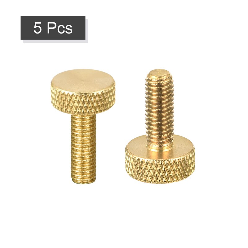sourcing map Pack of 5 Brass Knurled Screws M5 x