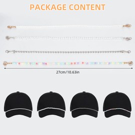 NICENEEDED 4 PCS Trucket Hat Chains Bill Decoration, Pearl Beads Trucker Hat Charms Mesh Baseball Cap Crystal Chains, Detachable Metal Cap Charm Decorative Chain Accessory for DIY Caps