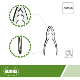 Amig - Cascanueces con palanca Mod.12 Perfecto para abrir frutas secas, piernas, mejillones o mariscos pinzas Abridor de zamak con 3 agujeros dentados Agarre seguro