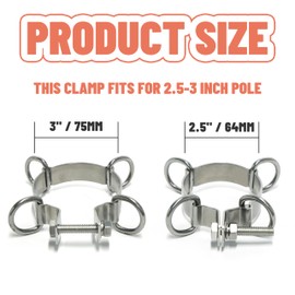 AMGO 2.75-3" Stainless Steel D-Ring Clamp - Sun Shade Sail Pole Accessories - for Heavy Duty Shade Sail Stand Pole, Canopy support Pole, Space Durable Versatile Replacement Poles