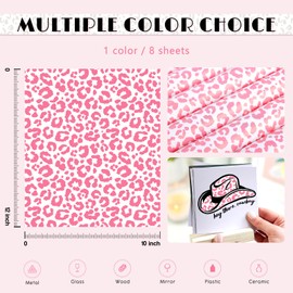 Tintnut Leopard Permanent Vinyl - 8 Sheets 12"x10", Pink Cheetah Permanent Adhesive Vinyl Sheets, Animal Pattern Self Sticker Water proofing Vinyl Compatible with Cricut Or Silhouett
