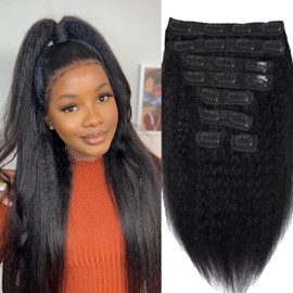 Jreitsere Clip in Hair Extensions Real Human Hair Kinky Straight 18 Inch 8pcs 100g #1B Natural Black Remy Human Hair Extensions Natural Thick Clip in Hair Extensions for Black Women