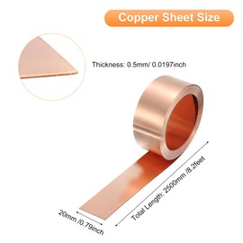uxcell Copper Sheet Roll 2500mm x 20mm x 0.5mm, 1" x 8.2ft 38 Gauge 99.9% Pure Copper Flashing Strip Metal Foil Plate for Electricity DIY Projects (Multiple Sizes)