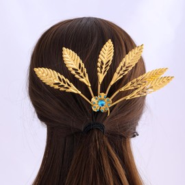 Lureme Gold Hollow Leaf Hairpins for Women,Vintage Alloy Leaves Style Hair Sticks with Rhinestone(hb000016-2)