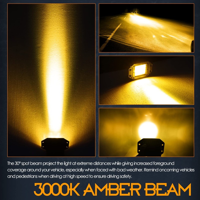 Flush Mount LED Pods Amber, Nirider 2PCS 84W Bumper Light