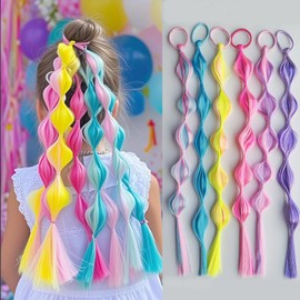 6-Pack 16-Inch Colorful Bubble Ponytail Extensions for Girls – Ombre Puff Braids with Elastic Bands – Fun Hairpieces for Holidays, Parties & Gift