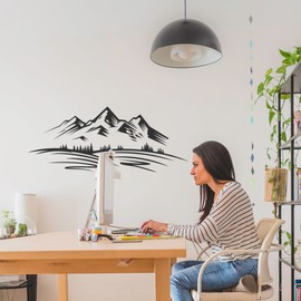 Mountain Landscape Vinyl Sticker – Black Silhouette Nature Decal for Car, Camper, Laptop, or Wall