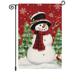 Louise Maelys Winter Garden Flag Snowman 12x18 Inch Double Sided Cardinal Snowflake Christmas Xmas Tree Holiday Seasonal Plaid Small Burlap Yard Sign Outside Outdoor House Decoration