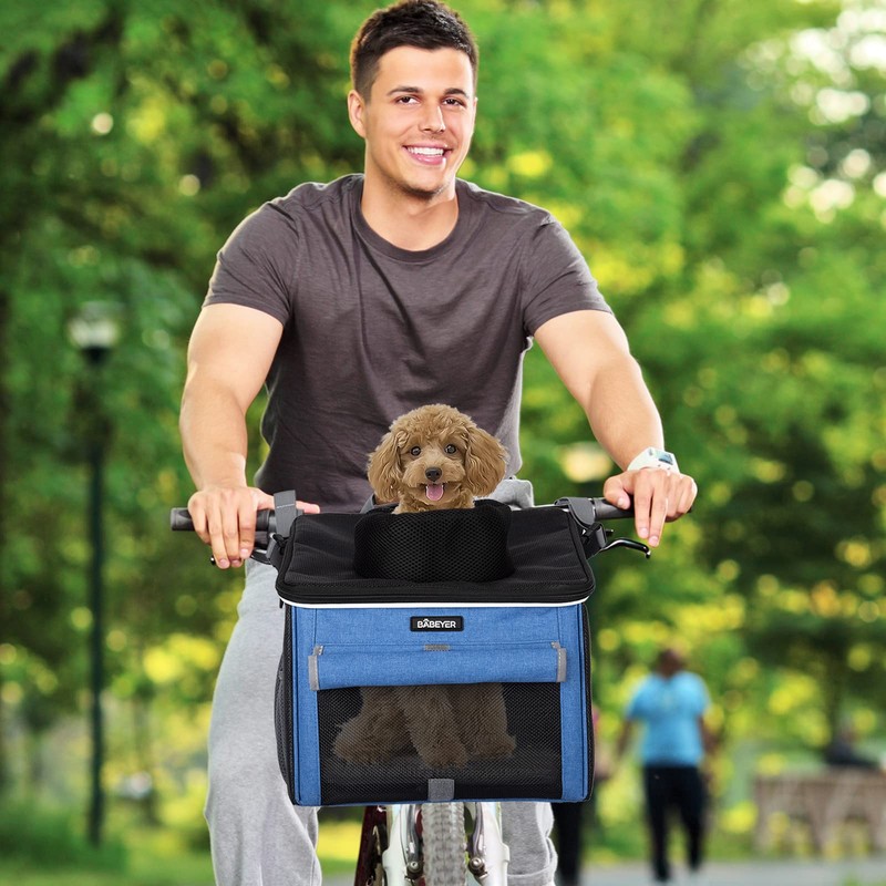 Dog Bike Basket, Soft-Sided Pet Bike Carrier with 4 Mesh