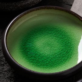 Uaral Japanese Salad Plate,Plates and Bowls Set,8 inch Stoneware Pasta Plates Set of 2,20oz(Ice Crack Green)