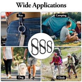 12 Small Carabiners Black Small Double Spring Opening Keychain Clip 3 Sizes S Ring Locking Carabiner Buckle Metal Double Clip Hook for Outdoor Hiking Fishing Camping