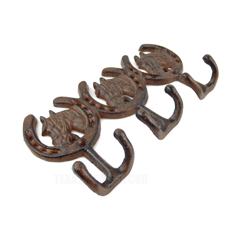 Cast Iron Horses Horseshoes Wall Hook Rack Key Towel Coat