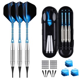 Darts Plastic Tip Set - 18g Soft Tip Darts - 16g Dart Barrels w/ 50 O-Rings + 6 Shafts（Aluminum & White Plastic Rods + Extra 50 Replacement Soft Tips Accessories for Electronic Dart Board