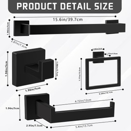 Matte Black Bathroom Hardware Accessories Set of 5 Pieces, 15.6 Inch Bath Towel Bar Set, 304 Stainless Steel Bathroom Hardware Set, Towel Racks for Bathroom Wall Mounted