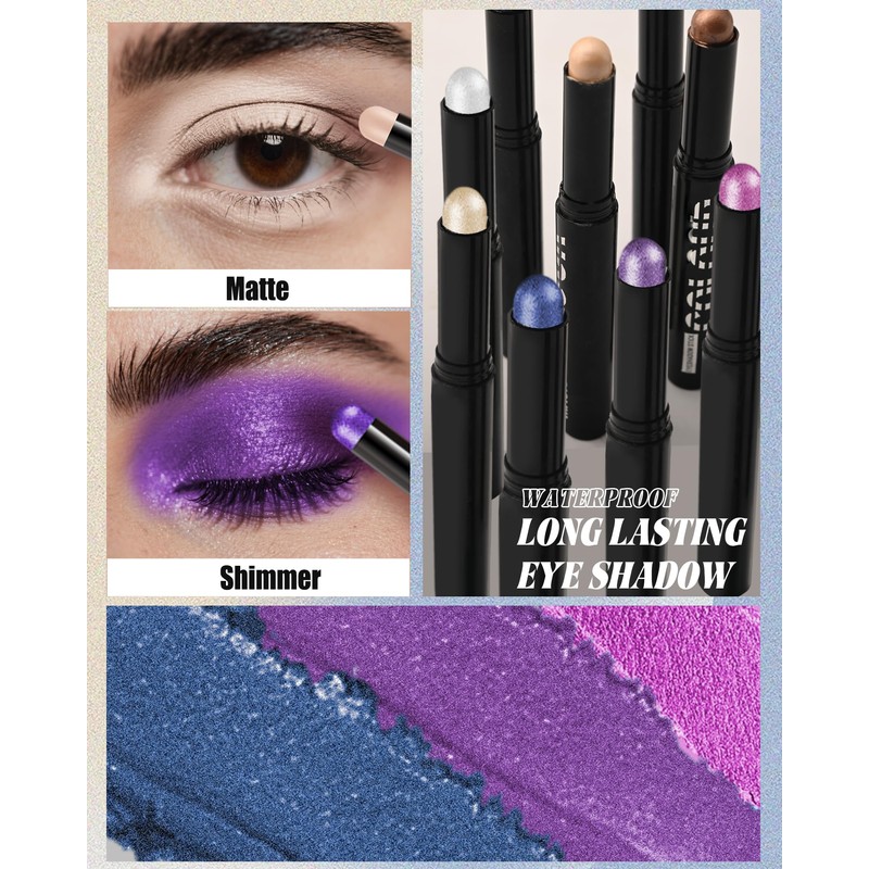 Purple Shimmer Eyeshadow Stick,Long Lasting Cream Eye Shadow Pen for