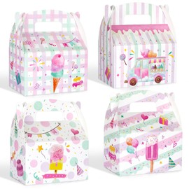 WERNNSAI Ice Cream Party Favor Treat Boxes - 12 Pack Ice Cream Paper Goodie Boxes Small Candy Snack Bags for Kid Party Pink Popsicle Gift Boxes Ice Cream Themed Birthday Summer Party Decoration Supplies