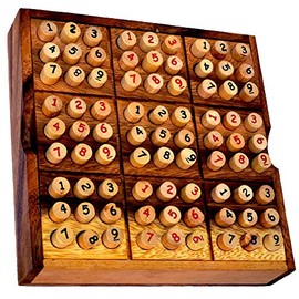 Sudoku Box 9 x 9 with Natural Wooden Pens and Printed Numbers in 2 Colours, Strategic Puzzle Game, Puzzle Wood Strategy Game for One Person, Sudoku Wooden Game