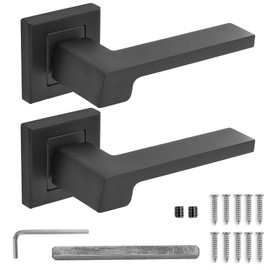 Decoranddecor Spectra Matt Black Door Aluminium Handles Lever On 54mm Square Rose - Latch Kit