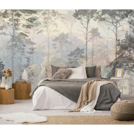 Toolhom Hazy Forest Wall Mural, Abstract Nature Landscape Wallpaper, Background Wall Decoration Patterns（Non-self-Adhesive）