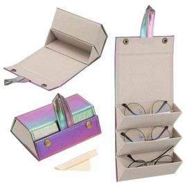 PATIKIL Travel Sunglasses Organizer, 3 Slot Foldable Sunglasses Holder Leather Sunglass Storage Organizer Case Portable for Multiple Glasses Organization, Gradient Purple