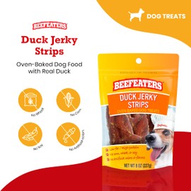 Beefeaters Dog Treats - Duck Jerky Strips 8oz | Dog Food Real Duck #1 Ingredient | No Corn/Wheat/Soy/Gluten | High Protein & Low Fat | Dog Training Treats for All Dog Sizes