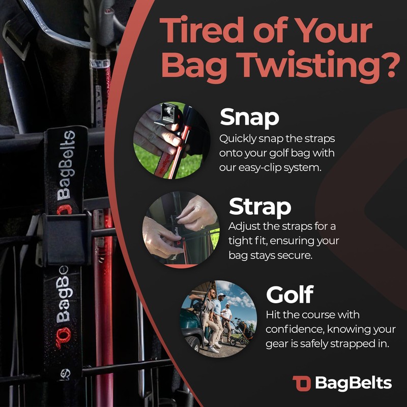 BagBelts Golf Bag Cart Straps, Golf Cart Belt Attachment, Holds
