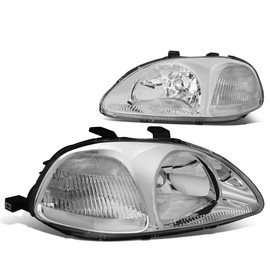 DNA MOTORING Pair Headlight Assembly Compatible With 1996-1998 Honda Civic, Chrome/Clear, HL-OH-HC96-CH-CL1