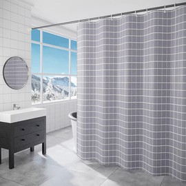 Lkw Ogechi Grey Shower Curtains Extra Wide Waterproof 200x240 cm, Grid Shower Curtain Washable, Waterproof Modern Weighted Shower Curtain, Fabric Anti Mold Shower Curtains with Hooks, Polyester