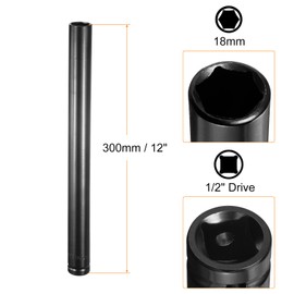 HARFINGTON Deep 6-Point Impact Socket 1/2" Drive 18mm Metric Socket 12" Length with 1/4" Hex Shank Adapter, CR-V Steel Socket Adapter Accessory Tool Set Kit for Hex Bolts Nuts