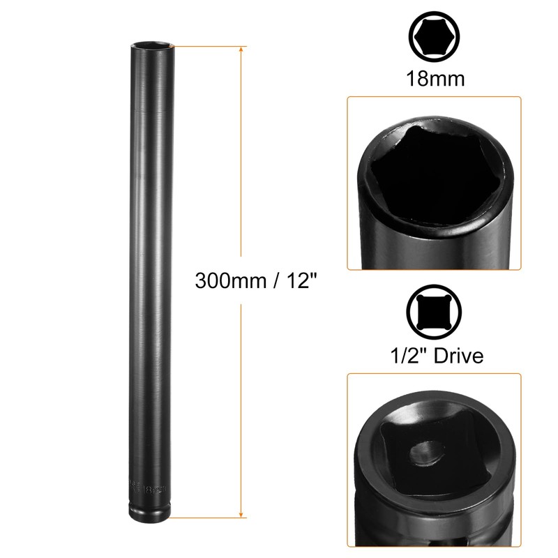 HARFINGTON Deep 6-Point Impact Socket 1/2" Drive 18mm Metric Socket