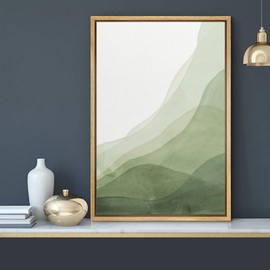 MUDECOR Framed Canvas Print Wall Art Abstract Green Gradient Overlay Geometric Shapes Illustrations Minimalism Contemporary Relax/Calm Cool for Living Room, Bedroom, Office - 16"x24" Natural