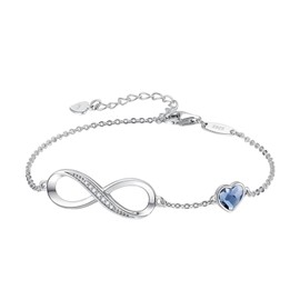 RGEVGER Infinity Bracelets, Trendy Adjustable Infinity 2 Birthstones Love Heart Ladies Bracelets, Gold Plated Sparkling Blue Cubic Zirconia Chain Bracelet, forJewelry Gift Women Wife Mum Girls
