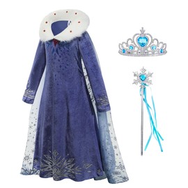 Gridamea Elsa Dress for Girls, Anna Costume, Princess Dress, Kids Queen Costume with Crown and Wand for Party/Cosplay/Wedding