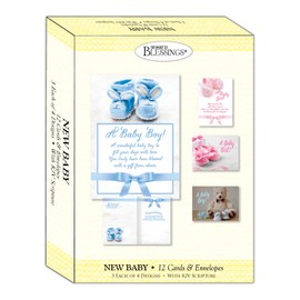 Crown Point Graphics Shared Blessings New Baby 12 Boxed Cards, Mixed Designs for Boys and Girls, Includes KJV Scriptures