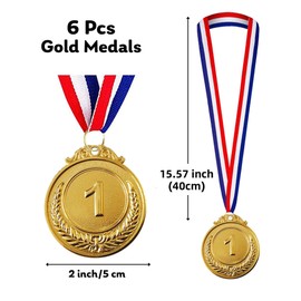 Jauisus 6 Pcs Gold Medals for Awards for Kids and Adults, 1st Place Metal Award Medals Olympic Style Winner Awards for Sports, Party, Tournaments, Prizes, Competitions, 2 Inches