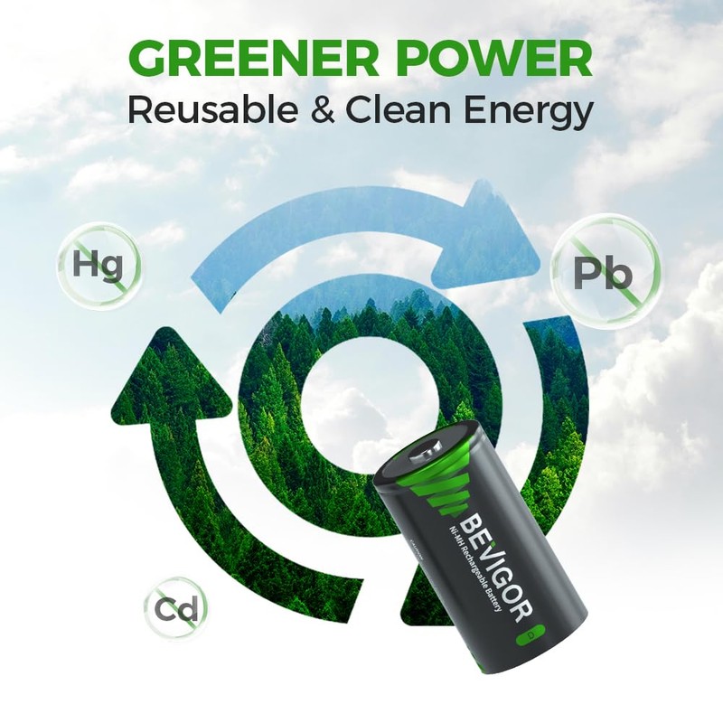 BEVIGOR Rechargeable D Batteries, High Capacity 10000mAh NiMH D Cell