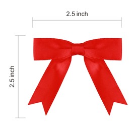 Meseey 100 Pcs Pastel Satin Ribbon Bows with Twist Tie 2.5 Inch Pretied Premade Colored Craft Bows for Gift Wrapping Basket Wedding Baby Shower Brithday Party (Red)
