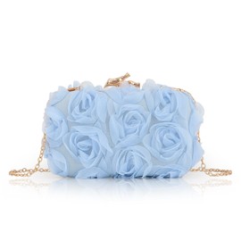 Jywmsc Women Clutches Purse Formal Lace Flower Evening Handbag Chain Strap Shoulder Bag, blue, 未古风格