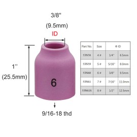 10PK TIG Gas Lens Alumina Nozzle Ceramic Cup 53N60 6# 3/8" For SR WP- 9/20 & SR WP-17/18/26 TIG Welding Torch