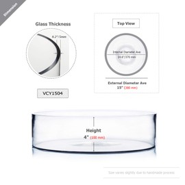 WGV Cylinder Vase, Open Width 15", Height 4", Clear Flat Pan Style Container, Planter Terrarium, Floral Centerpiece for Wedding Party Event, Home Office Decor, 1 Piece