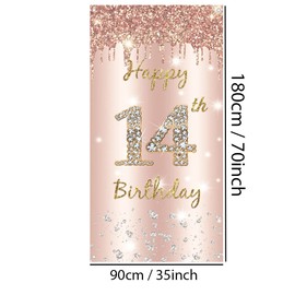 14th Birthday Girl Decoration, Happy 14th Birthday Rose Gold Door Banner, 14th Birthday Fabric Sign Poster Door Decoration Banner, 14th Birthday Background Banner Birthday Party Decoration