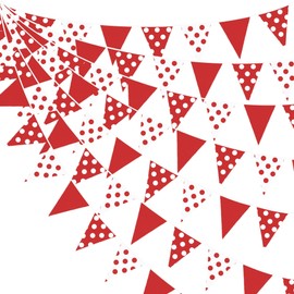 32 ft Red Party Decorations Trophy Dot Pennant Triangle Banner Flag Bunting Streamer Garland for Birthday Wedding Baby Shower Anniversary Ladybird Party Home Outdoor Decoration Accessories