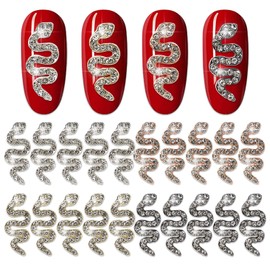 WOKOTO 20Pcs Snake Nail Charms For Women Mutiple Color Gold Silver Rose Gold And Black Nail Snake Charms For Nails Clear Diamonds Snakes Nail Jewelry For Acrylic Nails Designs 3D Nail Decorations