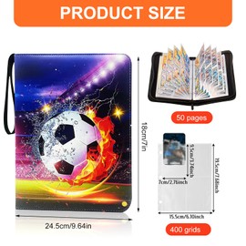 Pmueuff Trading Card Album, 50 Pages Football Cards Scrapbook PU, Football Portfolio Folder Cards 400 Cards Capacity with Zip, Football Book for Cards, Sports, Trading Card Games