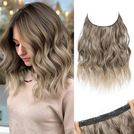 REECHO Invisible Wire Hair Extensions with Thinner Softer Lace Weft (Ash Brown with Blonde Ends, 12 Inch (Pack of 1))