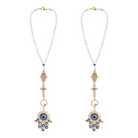 SUPERFINDINGS 2Pcs Evil Eye Car Hanging Ornament Hamsa Hand Rear View Mirror Car Charms Beaded Rhinestone Alloy Enamel Pendant Decorations with Lobster Claw Clasps Hanging Car Ornaments